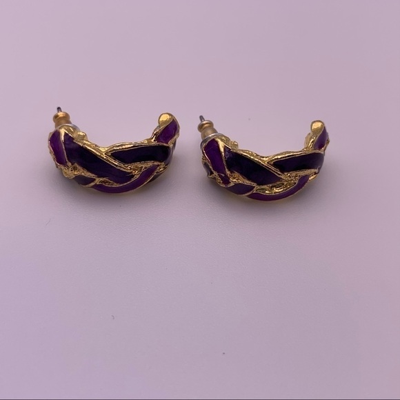 Purple Gold Toned C Hoop Earrings - Picture 4 of 10